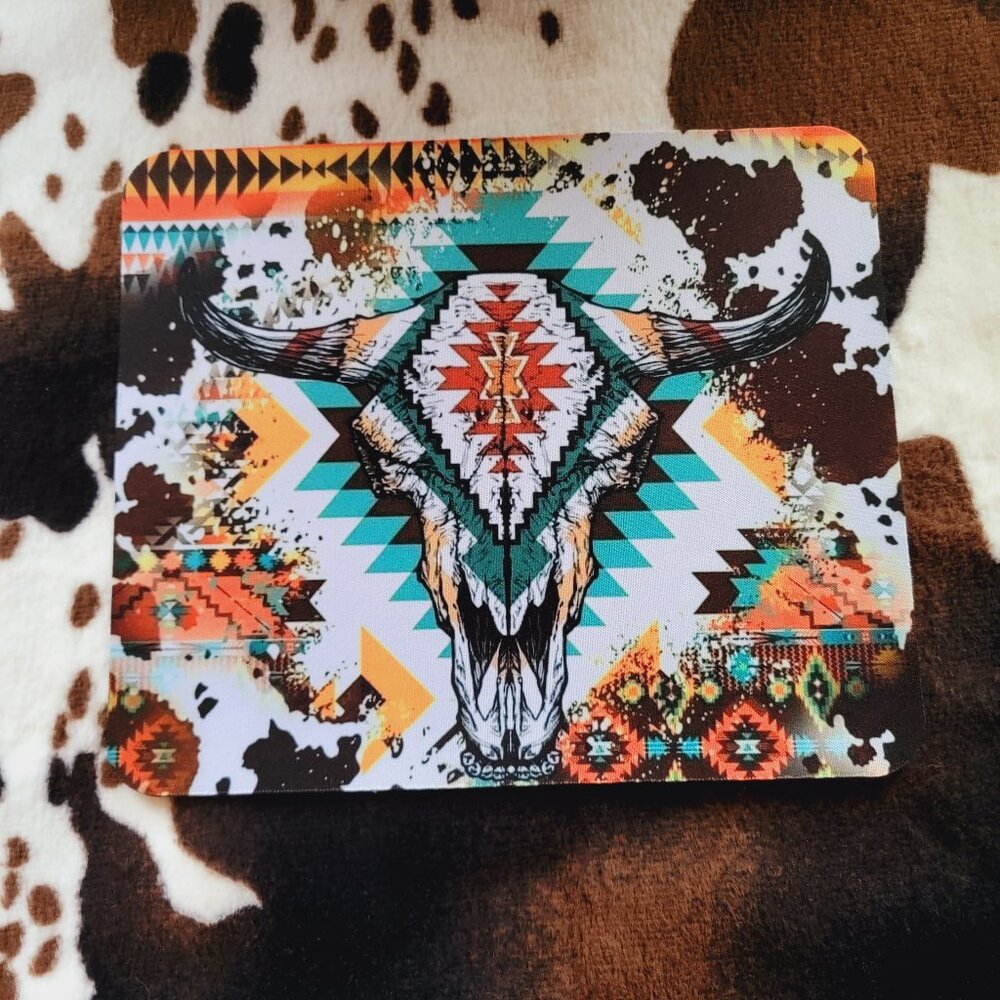 Western Bull Skull Computer Custom Mouse Pad